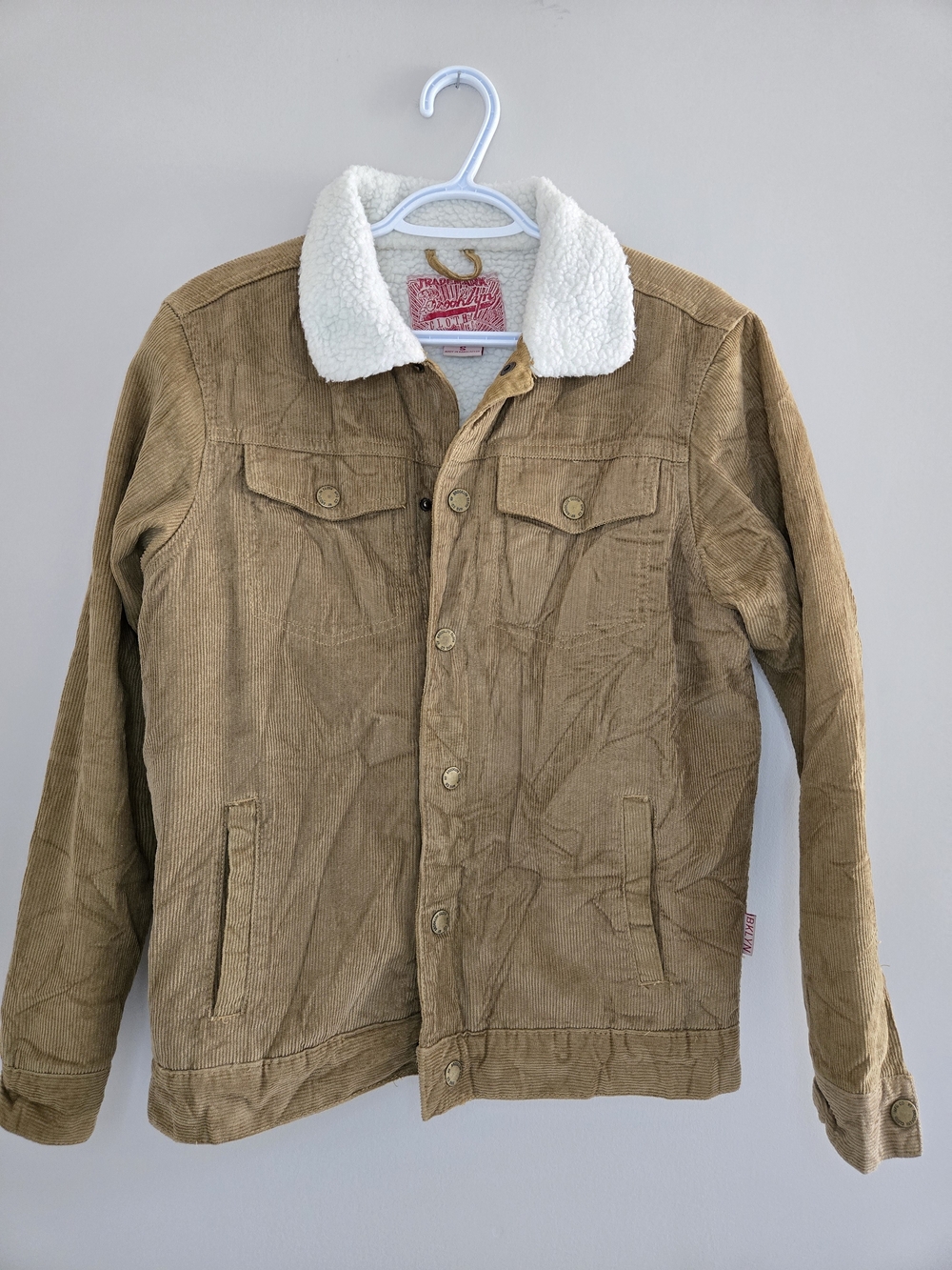 ⭐️ Brooklyn Cloth 100% Cotton Tan Corduroy Bomber with White Sherpa Collar